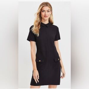 Loft Tall Ponte Button Pocket Shift Dress Black Size Large Tall